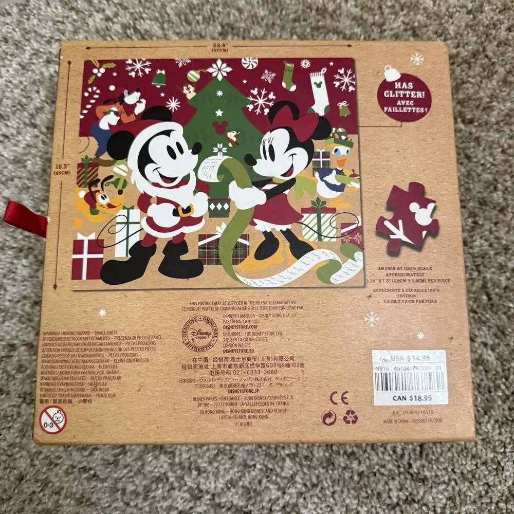 Disney Store MICKEY & MINNIE 500 piece Christmas Jigsaw Puzzle New
